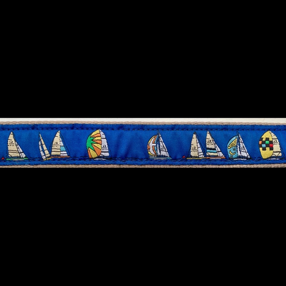 SOLD.    Canvas and leather sailboats belt